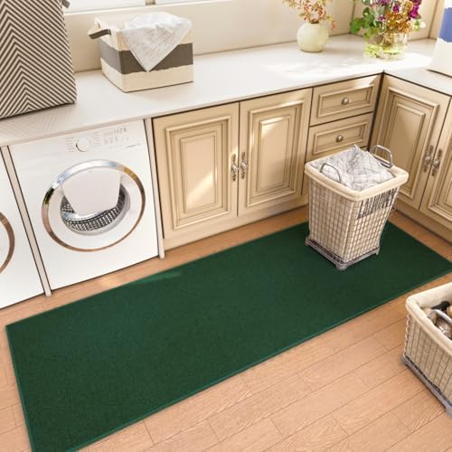 Runner Rug with Non Slip Rubber Backing 2' * 10', Washable Soft Floor Carpet for Kitchen, Hallway, Entryway Indoor, Bedroom, Laundry, Low Pile Area Rugs, Solid Color with Pointillism Style, Green - Image 6