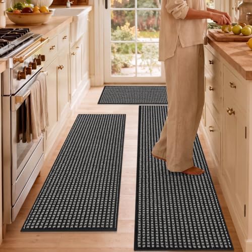 hicorfe Waffle Kitchen Runner Rugs Set of 3,Non Slip Kitchen Mats for Floor by Hicorfe