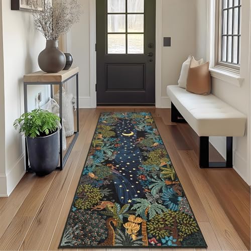 GarveeHome 2.5x8 Jungle Hallway Runner Rug, Soft Green Animal Long Kitchen Runner Non Slip Entryway Rug Farmhouse Thin Laundry Mat Stain Resistant Carpet for Bathroom Beside - Image 3