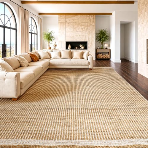 10x14 feet Natural Jute & Wool Area Rug,– Handwoven Mini Check Natural Fiber Rug with 4" Border, Neutral Boho Farmhouse Rug for Living Room,Dining Room,Bedroom | 0.6" Pile (10' x 14') by Unknown