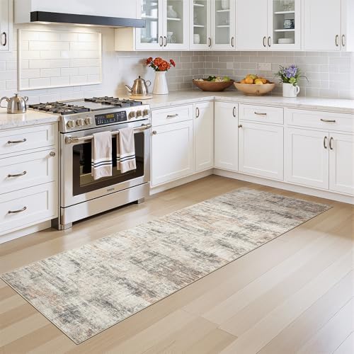 3x8 Area Rugs for Hallways, Abstract Washable Non-Slip Runner Rug, Gold - Image 3
