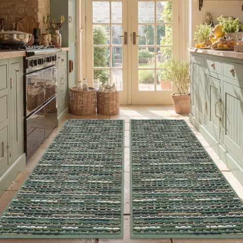BSICPRO Kitchen Rugs Sets of 2, Non Slip Kitchen Mats for Floor, Green by BSICPRO