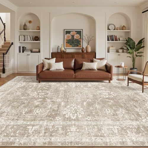 Madane 8x12 Area Rugs for Living Room, Washable Natural Rug Brown/Sand by Madane