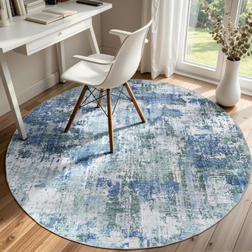 Sasttie 4ft Round Area Rug, Modern Abstract Circle Carpet, Blue & Green by SASTTIE