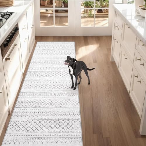 Runner Rug 2x5 Boho Geometric Area Rugs: Small Washable Kitchen Rug, Soft Non Slip Moroccan Long Hallway Rugs for Bedroom Bathroom Laundry Entryway Staircase Foyer(Dark Grey,2X5) - Image 3