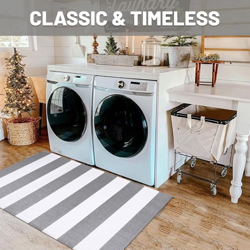IOHOUZE Grey White Striped Rug -3X5 Front Door Mats Outdoor,Washable Rug for Front Porch Decor,Spring Summer Welcome Mats Outdoor Indoor, Doormat for Farmhouse/Entryway/Home Entrance - Image 4