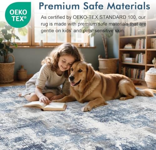 5x7 Ft Abstract Washable Area Rugs for Living Room Blue - Image 5
