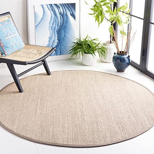 SAFAVIEH Natural Fiber Round Rug 12' Textured, Marble & Khaki NF143E by Unknown