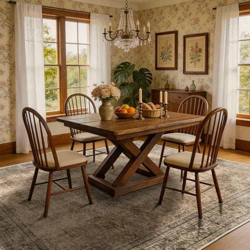 LIANLAM 5x7 Washable Area Rug, Vintage Boho Traditional Pattern, Non-Slip Stain Resistant Rug for Living Room Bedroom(5x7,Brown/Boho) - Image 3