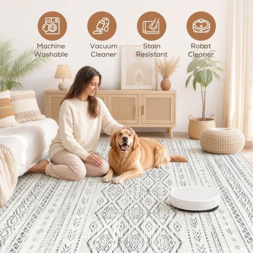 Nakagishi Boho 7x9 Area Rug Living Room Rugs Machine Washable Grey - Image 3