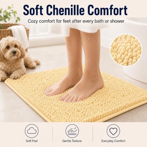 Bathroom Rugs Sets 2 Piece Plush Chenille Bath Rugs Non-Slip Bath Mats Absorbent Shaggy Rugs,Bathtub Mat,Bathroom Mats,Washable Bathroom Carpet for Tub, Shower,Washroom-32x20 + 24x16 Light Cream - Image 3