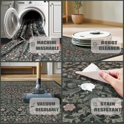 entryway Rug 3×5 Washable Green Kitchen Small Rugs - Image 4