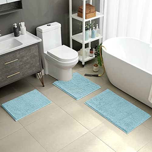 HOMEIDEAS Bathroom Rugs Set of 3, Super Soft Absorbent Chenille Bath Rugs - Image 2