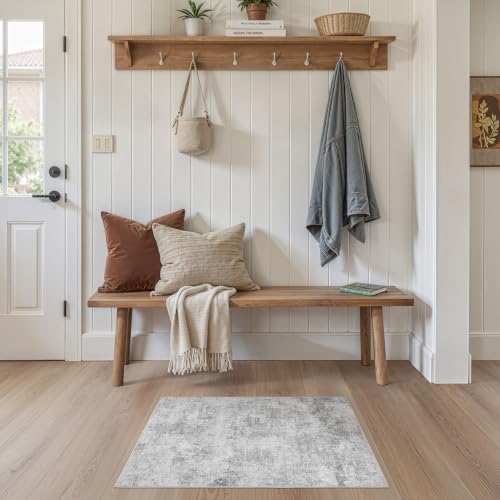 Tortania Area Rug Living Room Rugs - 2x3 Washable Soft Neutral Boho Moroccan Farmhouse Mat Indoor Floor Carpet for Bedroom Under Dining Table Home Office Decor - Ivory Grey - Image 3