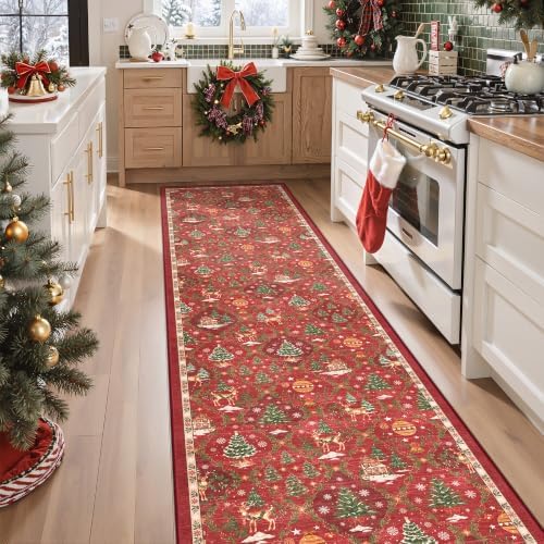 Madane Christmas Hallway Runner Rug 2x8, Washable Red Kitchen Rugs Non-Slip by Madane