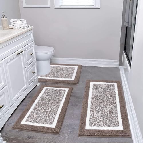 Pauwer 3 Piece Bathroom Rug Set, Non Slip Washable Bath Mat, Coffee by Pauwer