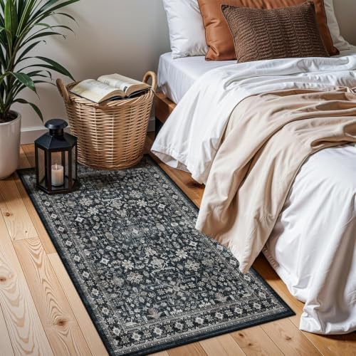 Grey Floral Hallway Runner Rug 2x5 for Bedroom Kitchen by WelcometoBabovid