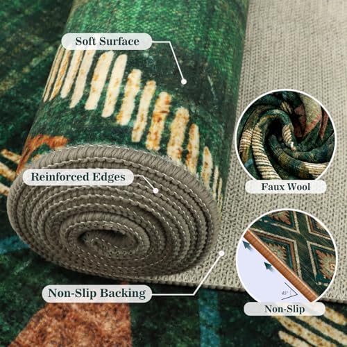 Boho Washable Area Rugs 6x9ft, Large Living Room Area Rug Non Slip, Green Moroccan Bedroom Carpets, Non Shedding Thin Soft Floor Carpet for Dining Room Nursery Home Office - Image 6