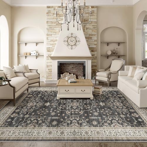 Vintage 9x12 Rugs for Living Room Washable Area Rug Black - Image 4