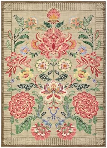 GarveeHome Floral Botanical Washable Rugs 5x7 Area Rug for Living Room, Camel Taupe Brown Vintage Boho Cottage Throw Rugs Low Pile Carpet for Bedroom Dining Nursery Rug - Image 5