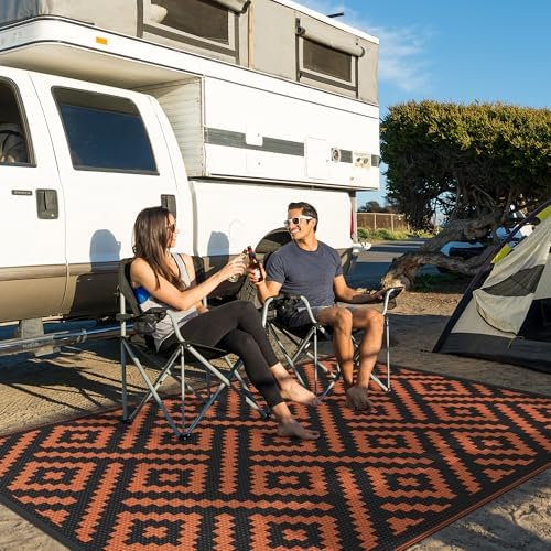 GENIMO Outdoor Rug, Waterproof Plastic Rugs for Patio, 6'x9' Black Orange - Image 5