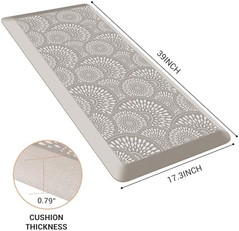Mattitude 4/5 Inch Kitchen Mat, 17.3x39in Heavy Duty Ergonomic Comfort Foam Standing Desk Mat, Waterproof Non-Slip Standing Mats and Rugs for Kitchen, Office, Khaki - Image 2