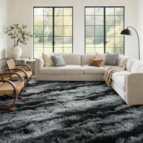 6x9 Large Fluffy Shaggy Area Rugs Non-Slip for Living Room Tie-Dyed Black - Image 4