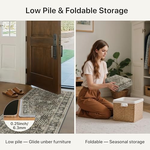Bavni Area Rugs for Living Room, 5x7 Washable Rug Non-Slip Washable，Ultra-Thin Aesthetic Boho Rug for Bedroom Dinning Room Office,Dark Grey Brown - Image 3