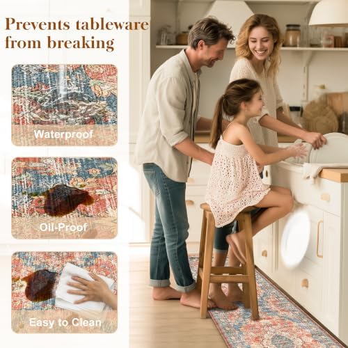 Boho Kitchen Mats for Floor 2PC Anti Fatigue Kitchen Rugs, Retro Red - Image 5