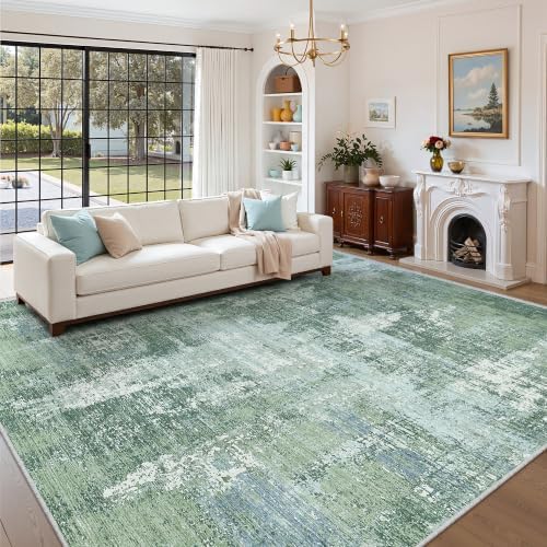 Valenrug Area Rugs 9x12 Living Room, SageGreen Abstract Large Washable Rugs - Image 4