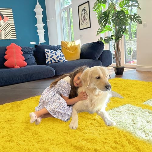 OLANLY 5x8 Machine Washable Large Area Rugs for Living Room, Bedroom, Soft Fluffy Shaggy Bedside Rug, Indoor Floor Carpet for Kids Girls and Boys, Dorms, Nursery, Home Decor Aesthetic, Yellow - Image 5
