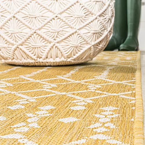 JONATHAN Y Moroccan Geometric Indoor Outdoor Round Area Rug 5 Ft Yellow/Cream, Ourika Textured Weave for Backyard, Patio, Porch, Easy-Cleaning, High Traffic, Pet-Friendly, Non-Shedding (SMB108G-5R) - Image 6