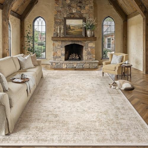 PureCozy Beige Area Rug 8x10 Vintage Oriental Distressed by PureCozy
