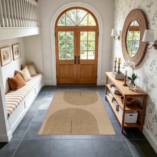 Non-Slip Jute Rug for Entryway: 4x5 Outdoor Mat - Geometric Arch Pattern by Arvenchy