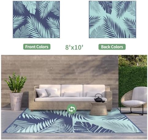GENIMO Outdoor Rug, Waterproof Plastic Rugs for Patio, 8'x10' Navy Green - Image 2