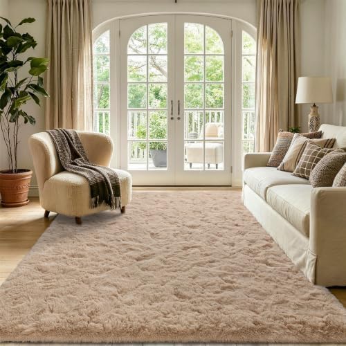 Noahas 4'x5'3'' Beige Fluffy Soft Area Rug Non-Slip for Bedroom Living Room - Image 2