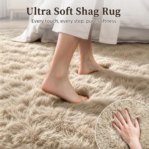 TENGTENGLINK 8x10 Fluffy Shag Area Rug Living Room Bedroom Washable Camel - Image 4