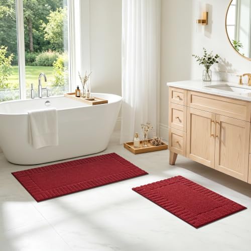 Pauwer Bathroom Rugs Set 2 Piece, Microfiber Bath Mat Set, Red - Image 7