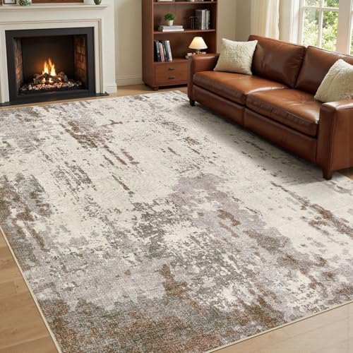 UERMEI Area Rug Living Room Rugs-Washable Neutral Modern Abstract Soft Thin Large Rug Indoor Floor No Slip Rug Carpet for Bedroom Under Dining Table Home Office Decor-Brown/Grey/Beige-7'x 9' - Image 3