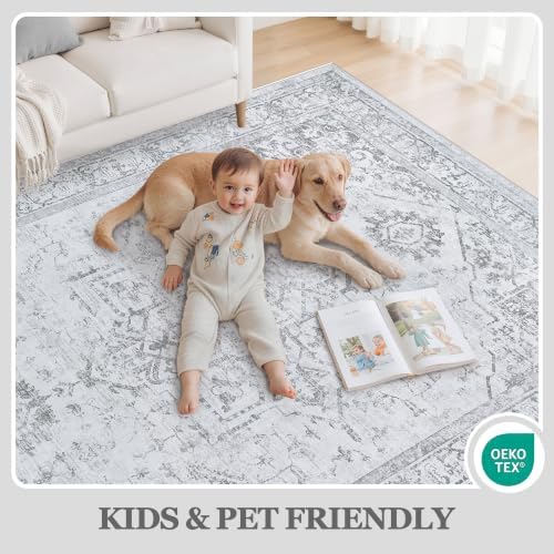 10x14 Washable Area Rugs for Living Room Grey Non-Slip Rug - Image 5