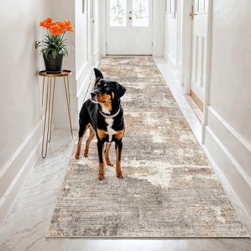 2x8 Runner Rug Washable Abstract: Non Slip Kitchen Floor Mat Brown/Brick - Image 2