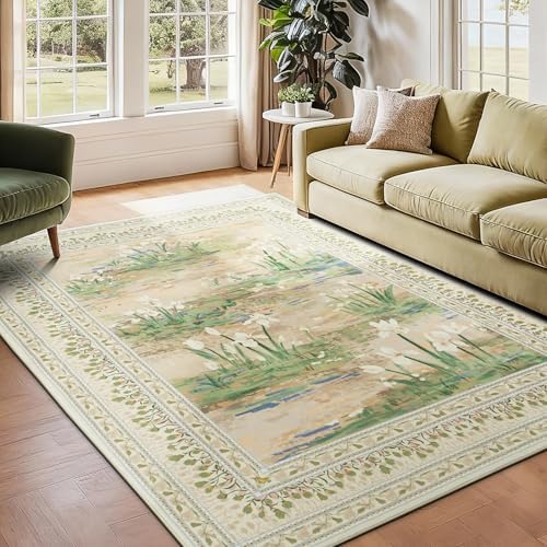 Lessymo Washable Area Rugs 6 x 9 for Living Room,Soft Non Slip Beige Sage - Image 2
