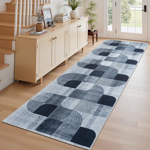 Washable Modern Geometric Hallway Runner Rug for Kitchen Grey 2x8 ft by Ailyei