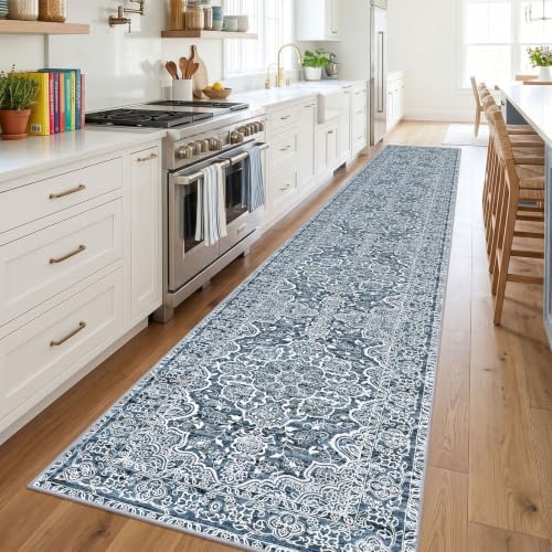 KUTA Vintage Extra Long Wide Runners for Hallways 3x18 Washable Blue White - Image 2