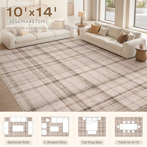 Tortania Area Rug Living Room Rugs - 10x14 Washable Large Soft Neutral Boho Moroccan Bohemian Farmhouse Rug Indoor Floor Carpet for Bedroom Under Dining Table Home Office Decor - Taupe - Image 6
