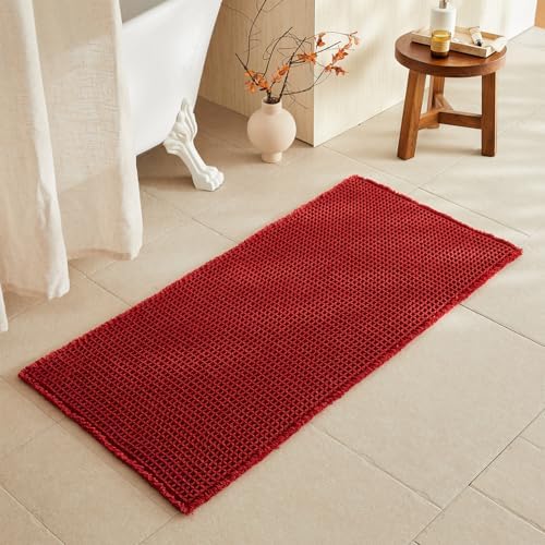 TYUU Waffle Bath Mat, Boho Bathroom Rugs Non Slip, 48x24 Burgundy by TYUU