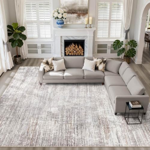 LOONGRUG 10x14 Area Rugs Washable Neutral Modern Living Room Rug Grey Tan by LOONGRUG
