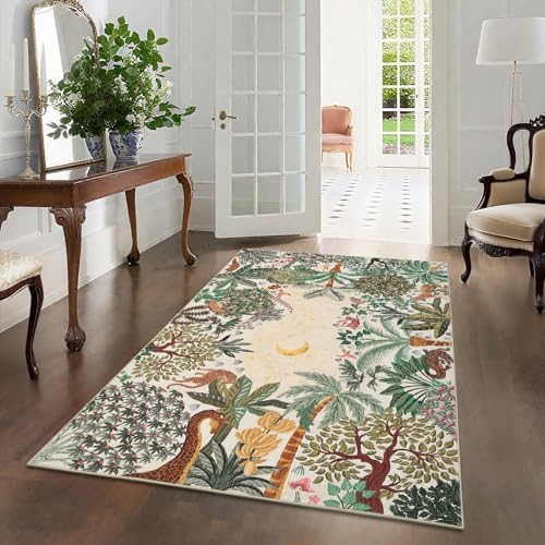 GarveeHome 3x5 Washable Area Rug for Bedroom, Jungle Animal Soft Tiger Rug Non Slip Low Pile Beige Carpet Stain Resistant Throw Rug for Bedside Kids Room Office Dining Room - Image 7