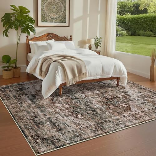 GarveeHome Washable Area Rug 3x5 Vintage Living Room Rug Brown - Image 4