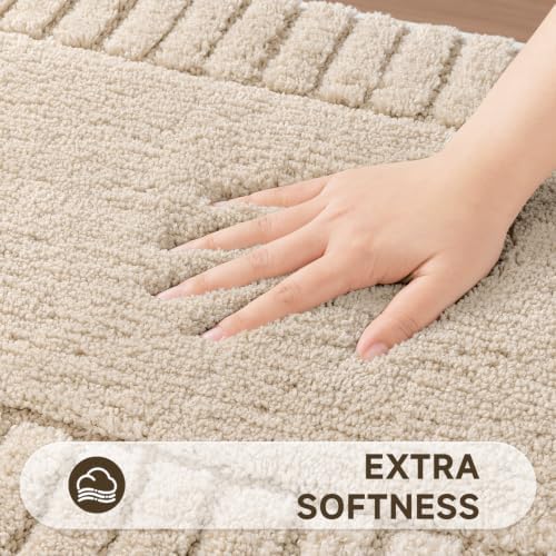 Pauwer Bathroom Rugs Set 5 Piece, Microfiber Bath Mat Set, Light Beige - Image 3